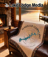 Woven blanket with Tenkiller Ferry Lake map and compass design, Oklahoma.