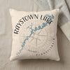 Cream pillow with Raystown Lake Pennsylvania map and compass design.