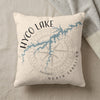 Cream pillow with Hyco Lake map, compass rose, and "North Carolina" text.