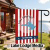 Garden flag with red and white stripes, showing Lake Rampart Colorado and "The Smith Family".