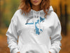 White hoodie with Nantahala Lake map and compass design.