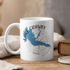 White mug with blue Lake Granby outline, compass rose, and text "COLORADO".