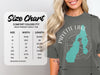 Comfort Colors 1717 size chart for heavyweight adult tee with width and length measurements.