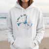 White hoodie with a Lake Mead Arizona map and compass design.