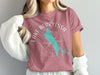 Pink t-shirt with Lake Berryessa, California map and compass design.