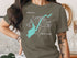 Olive t-shirt featuring a stylized map of Great Sacandaga Lake, New York.
