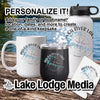 Personalizable water bottle, mug, and tumbler with compass design.