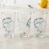 Three clear glasses featuring a blue Boone Lake map and compass design.
