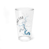 Clear glass tumbler with Lake LBJ map and compass graphic, white background.