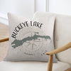 Pillow with Buckeye Lake map graphic and compass rose, printed "Buckeye Lake Ohio".