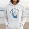 White hoodie with a compass and blue Arizona outline reading "Parker Canyon Lake".