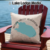 Pillow with Round Valley Reservoir map in New Jersey, on a red chair.
