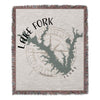 Woven blanket featuring Lake Fork, Texas map and compass rose design.