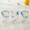 Three clear glasses featuring the Lake Tobesofkee Georgia map and compass design.