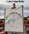 Woven throw blanket with Lake Cumberland map and Kentucky text.