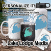 White mug, black tumbler, and water bottle with Merrill Creek Reservoir map design.