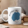 White mug with Buffalo Lake, Minnesota map and compass design.