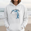 White hoodie with Lake of the Ozarks map and compass graphic.