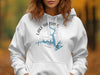 White hoodie with Lake Harding Georgia map and compass graphic.