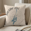 Balsam Lake Ontario map with compass and copyright text on a light beige pillow.