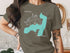 T-shirt featuring a turquoise map of New Jersey and a compass rose.