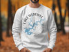 White sweatshirt with Lake Wedowee, Alabama map and compass graphic.