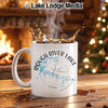 White mug with "Rough River Lake Kentucky" and compass design.