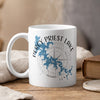White mug with blue Percy Priest Lake map and compass graphic.