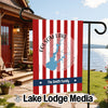 Folsom Lake California garden flag with red and white stripes and custom family name.
