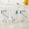 Three clear pint glasses with Lake Havasu map and compass design.