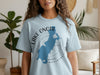 Light blue t-shirt with Lake Onota Massachusetts map graphic and compass design.