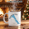 White mug with "Hudson Lake Oklahoma" map and compass design.