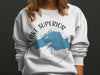White sweatshirt with Lake Superior map, compass rose, and "Ontario" text.