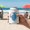 White koozie with Lake Okeechobee, Florida map and compass rose design.