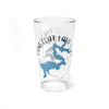 Glass with Pine Flat Lake map design and text.