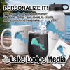 Personalizable Clear Lake merchandise including a mug, tumbler, and water bottle.