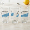 Three clear glasses with "Lake Ontario New York" and a blue map outline design.