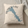 Hudson Lake Oklahoma map pillow with compass rose detail and Lake Lodge Media LLC.