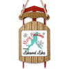 Wooden sled ornament with "Merry Christmas from Lakewood Lakes" text and snowflakes.