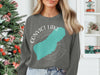 Gray sweatshirt with Convict Lake California map and compass graphic.