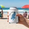 White can cooler featuring a blue map of Lake Tiorati, New York.
