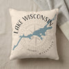Cream pillow with Lake Wisconsin map and compass design.