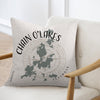 Chain O'Lakes Illinois map design on a cream textured pillow.