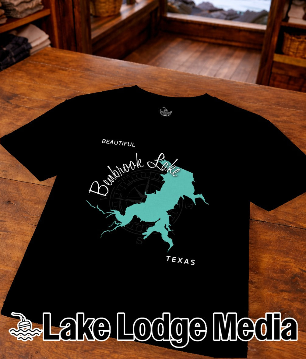 Black t-shirt with "Beautiful Bunbrook Lake Texas" and a compass rose.