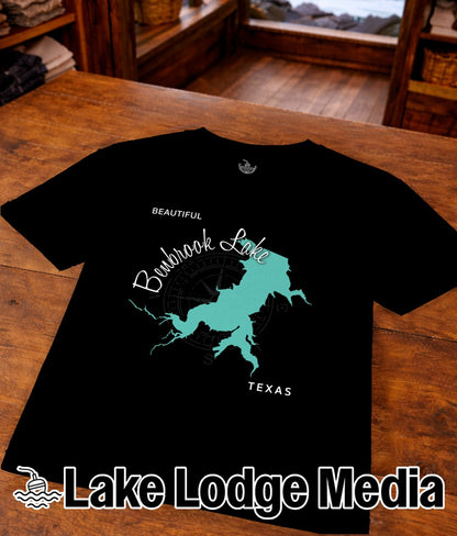 Black t-shirt with "Beautiful Bunbrook Lake Texas" and a compass rose.