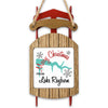 Wooden sled ornament with "Merry Christmas From Lake Rayburn" text and snowflakes.