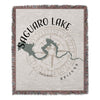 Woven blanket with Saguaro Lake map, compass rose, and Arizona text.