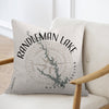 Pillow with Randleman Lake map and compass design, North Carolina.