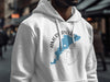 White hoodie with American Lake Washington map and compass graphic.