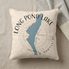 Pillow with blue Long Pond Lake silhouette and text "NEW HAMPSHIRE".